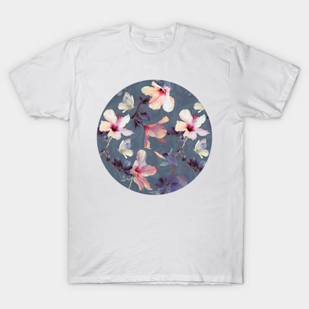 Butterflies and Hibiscus Flowers - a painted pattern T-Shirt by micklyn